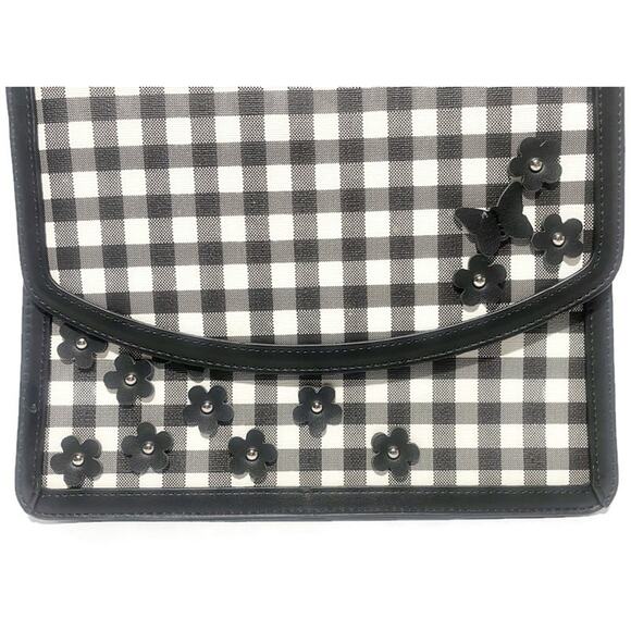Cato Satchel Purse Black & White Plaid Faux Leather w/Crossbody Strap & Accents - Picture 3 of 7